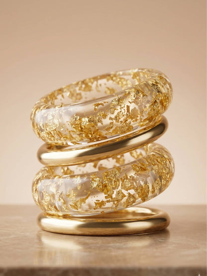 Gold Foil Clear Resin Bangles Set of 4