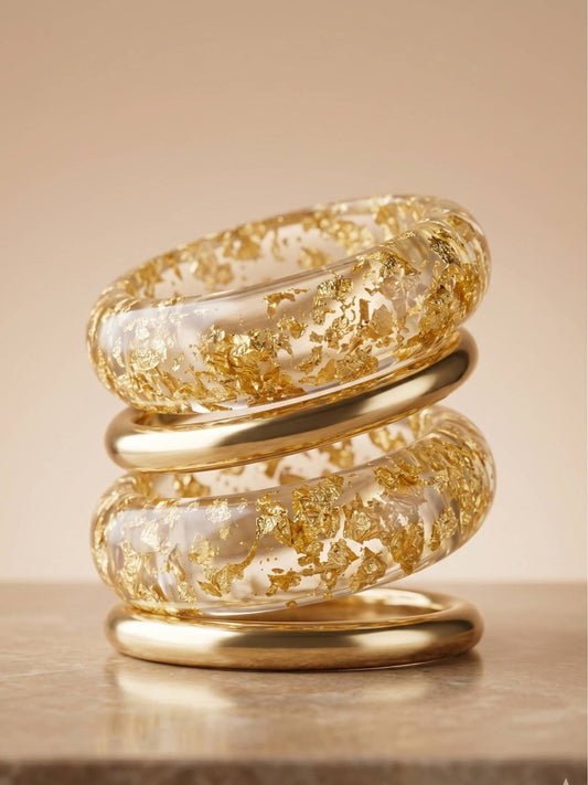 Gold Foil Clear Resin Bangles Set of 4