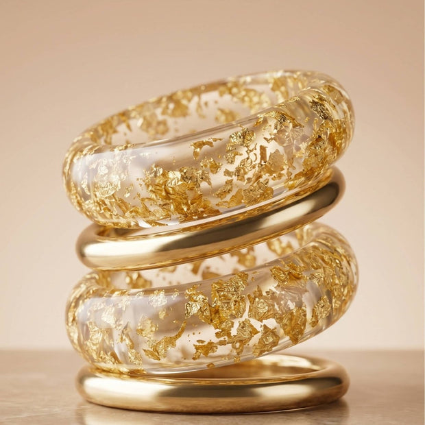 Gold Foil Clear Resin Bangles Set of 4
