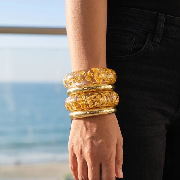 Gold Foil Clear Resin Bangles Set of 4