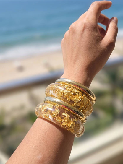 Gold Foil Clear Resin Bangles Set of 4