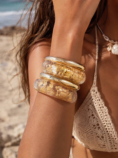 Gold Foil Clear Resin Bangles Set of 4