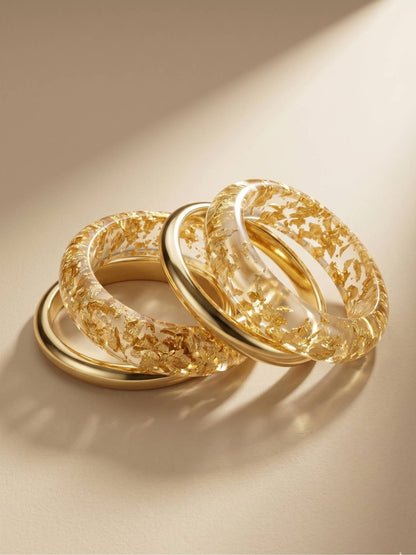 Gold Foil Clear Resin Bangles Set of 4