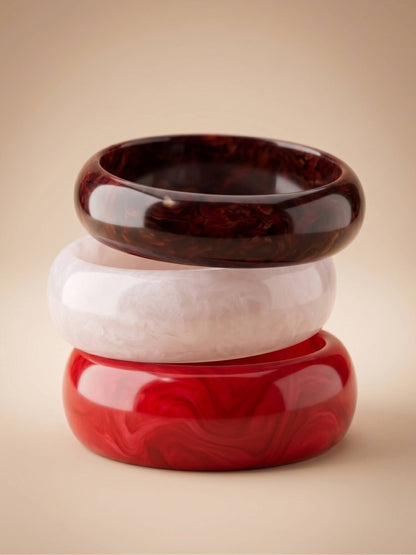 Resin Marble Chunky Bangles for Women Set of 3