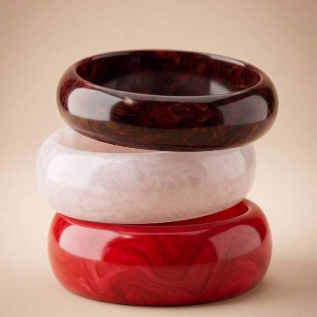 Resin Marble Chunky Bangles for Women Set of 3