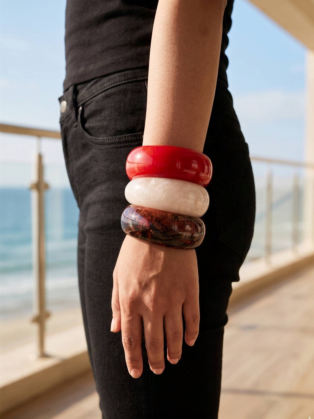 Resin Marble Chunky Bangles for Women Set of 3