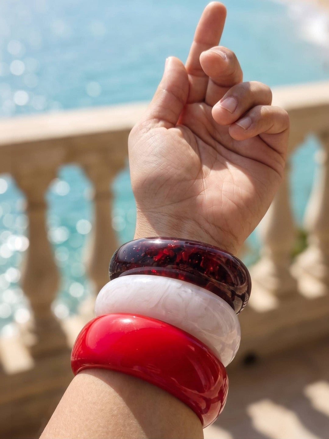 Resin Marble Chunky Bangles for Women Set of 3