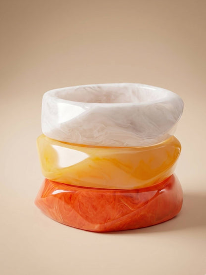 Marble Resin Chunky Bangles for Women Set of 3