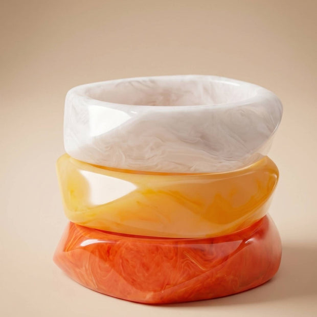 Marble Resin Chunky Bangles for Women Set of 3