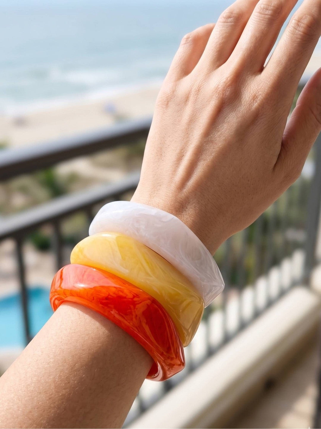 Marble Resin Chunky Bangles for Women Set of 3