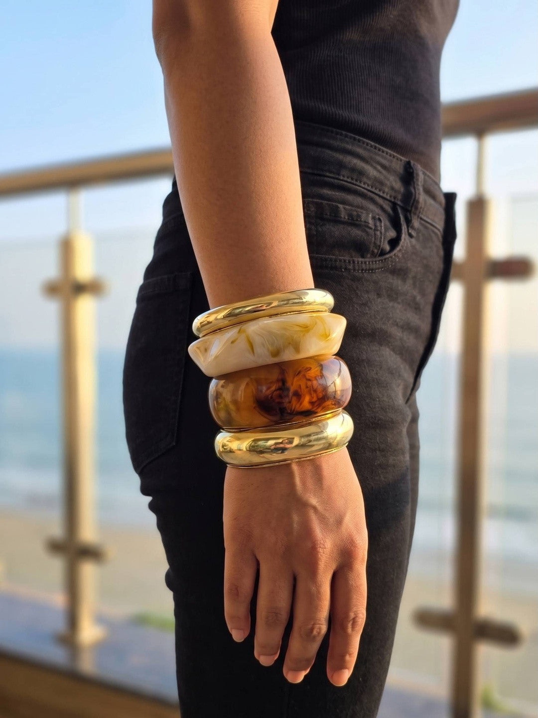 Gold-Plated Resin Chunky Bangles Set of 4