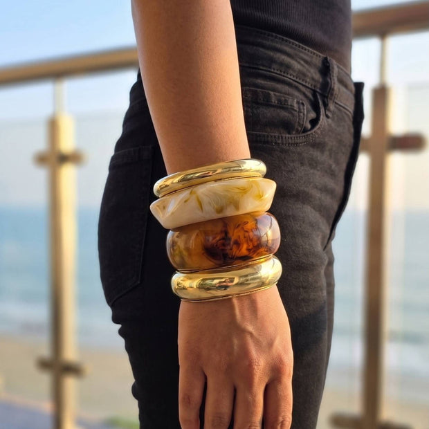 Gold-Plated Resin Chunky Bangles Set of 4