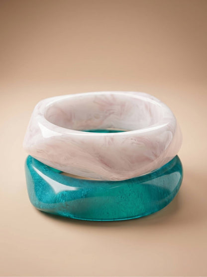 Teal & White Marble Resin Bangles Set of 2