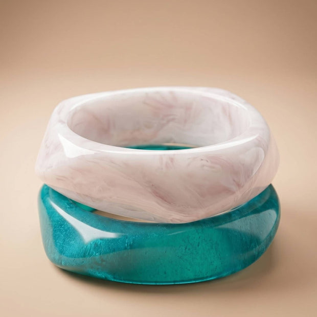 Teal & White Marble Resin Bangles Set of 2