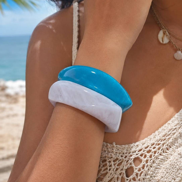 Teal & White Marble Resin Bangles Set of 2
