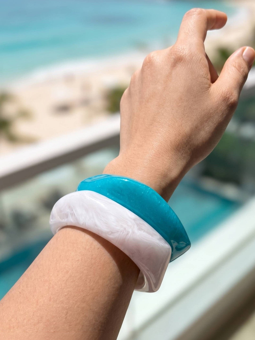 Teal & White Marble Resin Bangles Set of 2