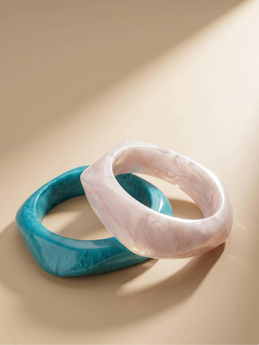 Teal & White Marble Resin Bangles Set of 2