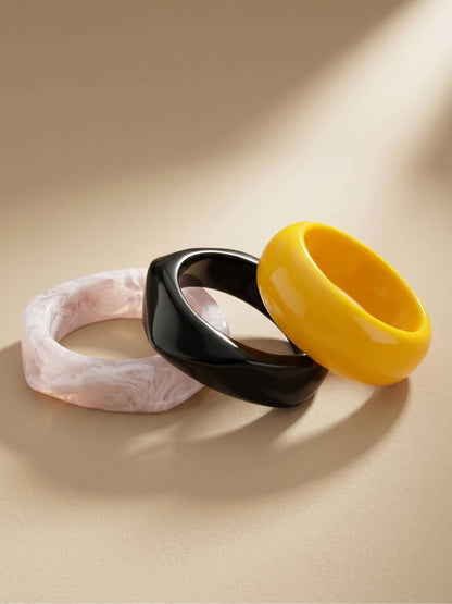 Resin Chunky Bangles Yellow Black Marble Set of 3