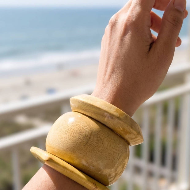 Natural Wood Finish Resin Bangles Set of 3