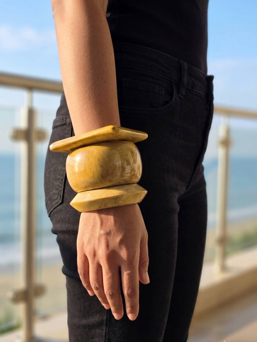 Natural Wood Finish Resin Bangles Set of 3