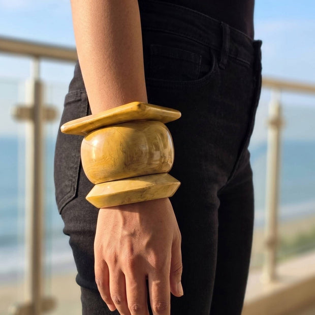 Natural Wood Finish Resin Bangles Set of 3