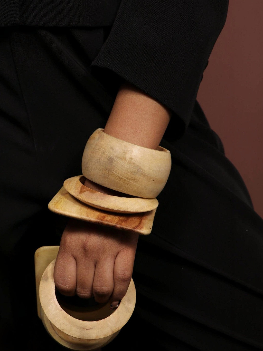Natural Wood Finish Resin Bangles Set of 3