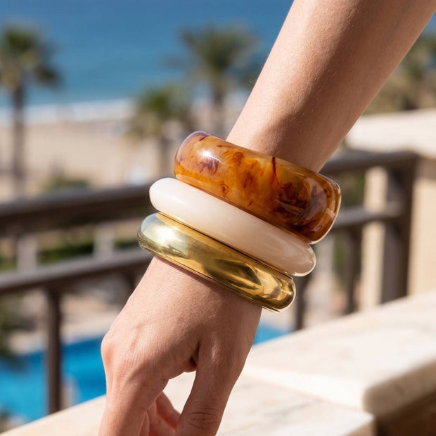 Gold Resin Acrylic Bangles for Women Set of 3