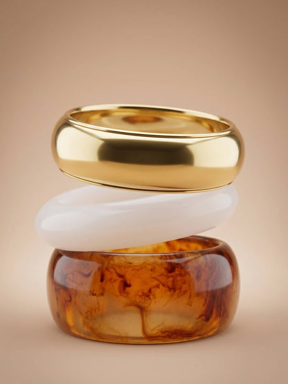 Gold Resin Acrylic Bangles for Women Set of 3