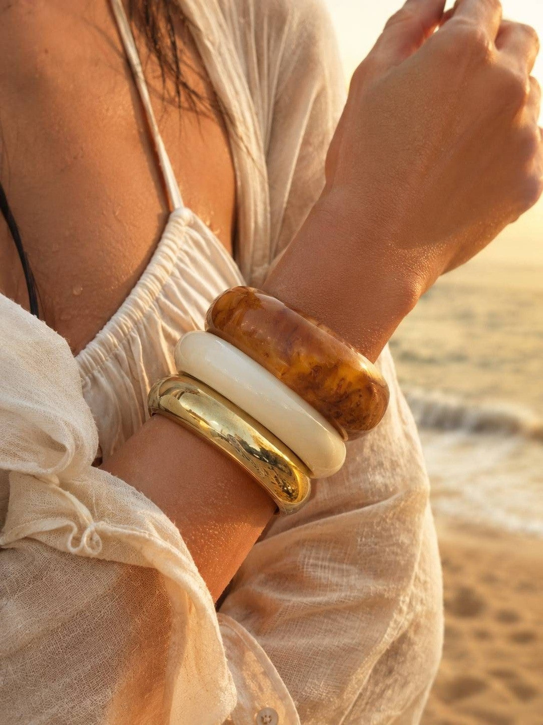 Gold Resin Acrylic Bangles for Women Set of 3