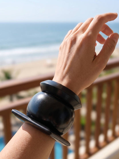 Black Wooden Sculptural Bangles Set of 3