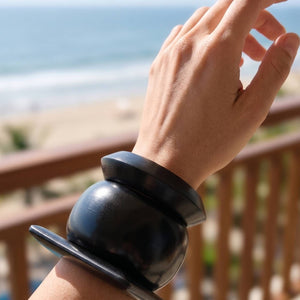 Black Wooden Sculptural Bangles Set of 3