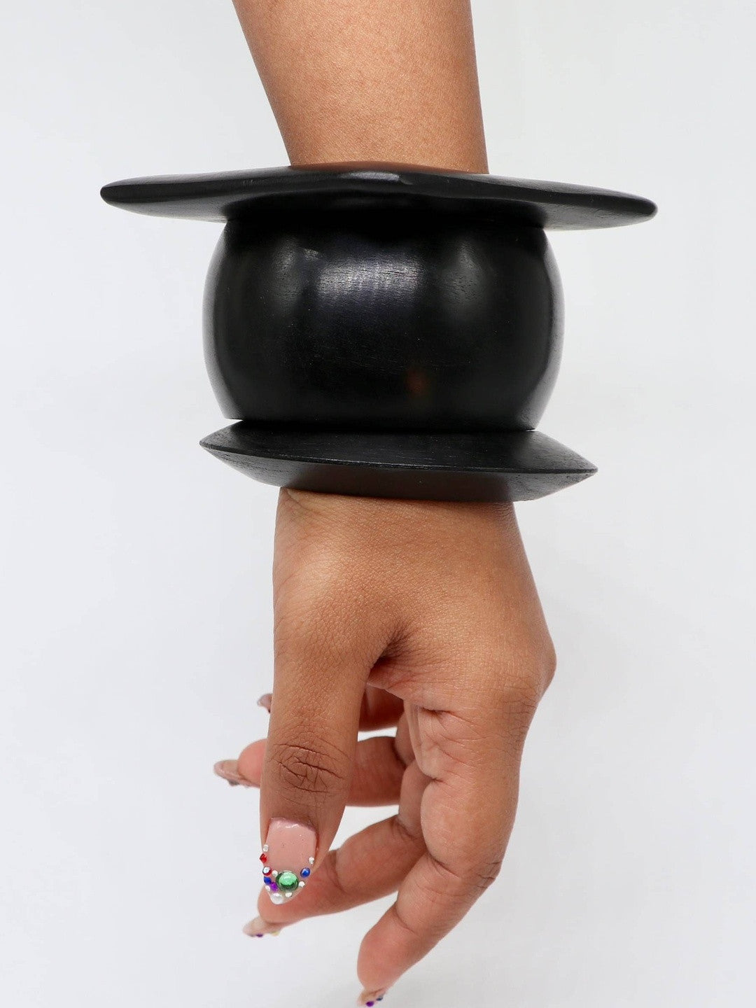 Black Wooden Sculptural Bangles Set of 3