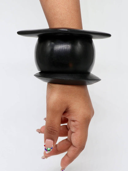 Black Wooden Sculptural Bangles Set of 3
