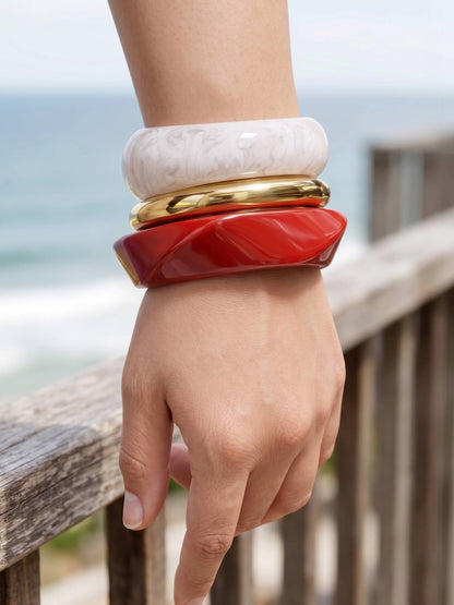 Resin & Gold-Tone Chunky Bangles Set of 3