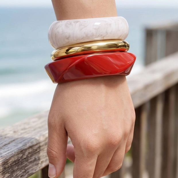Resin & Gold-Tone Chunky Bangles Set of 3