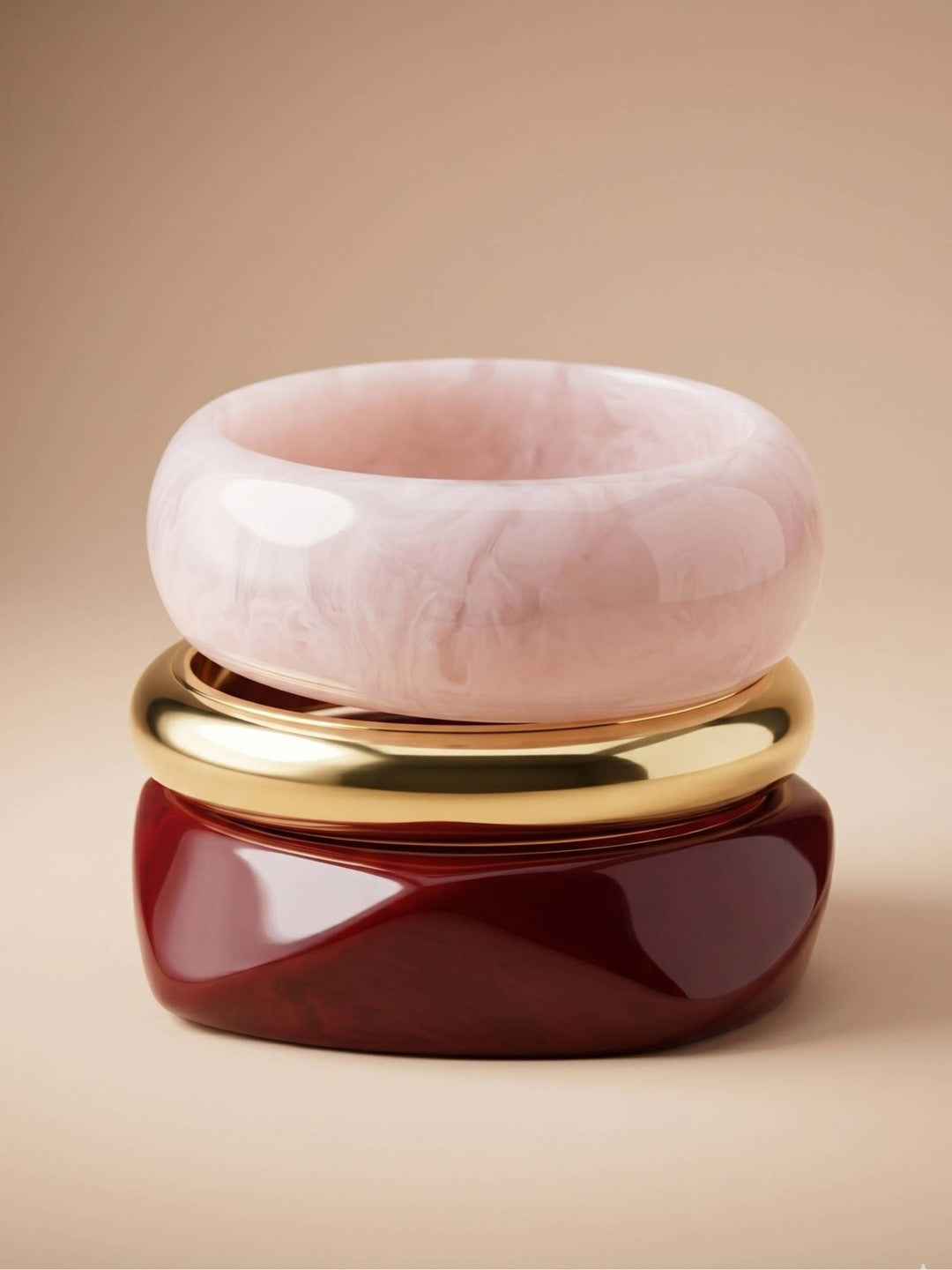 Resin & Gold-Tone Chunky Bangles Set of 3