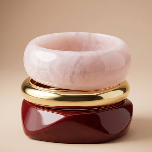 Resin & Gold-Tone Chunky Bangles Set of 3