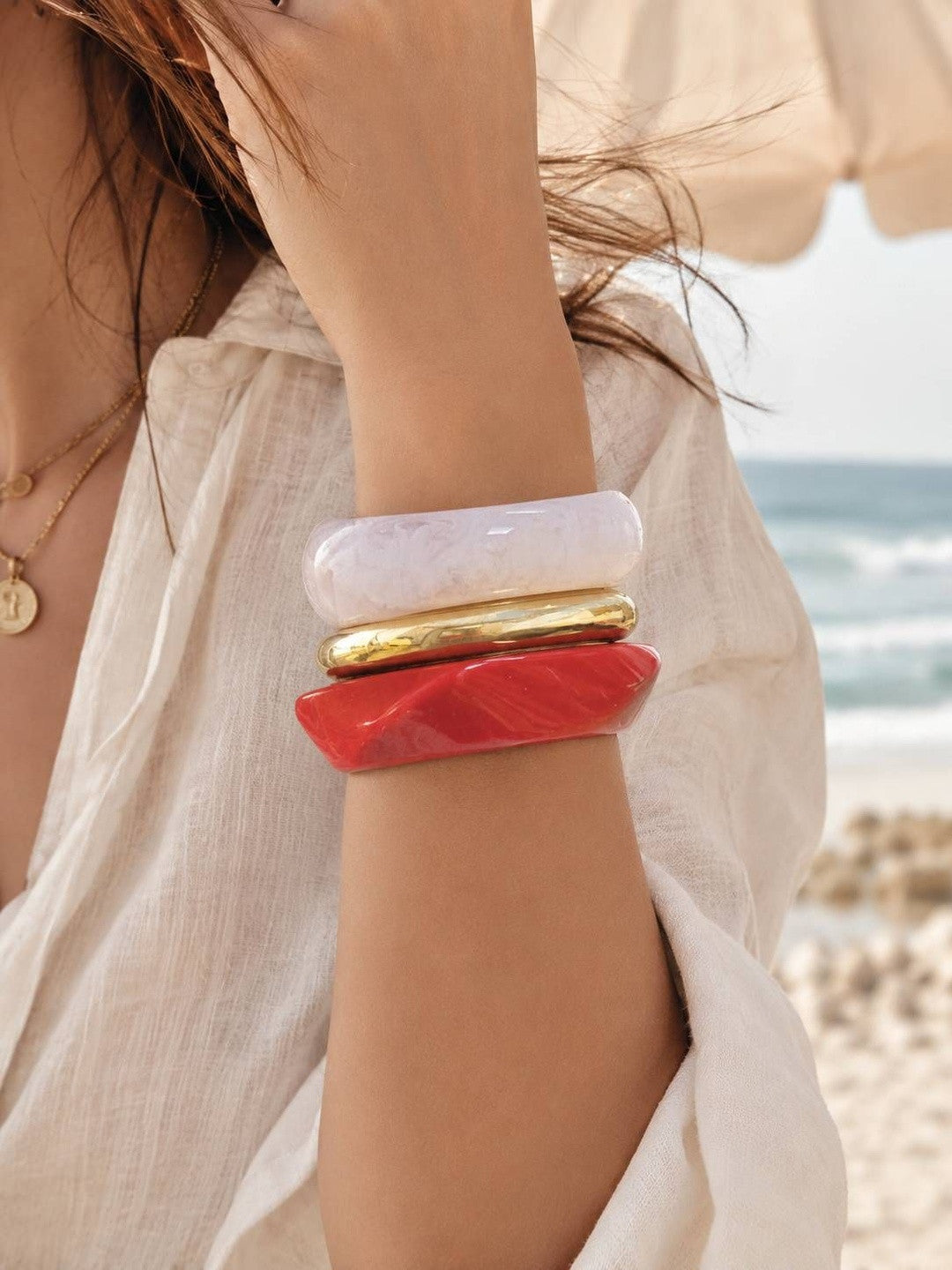 Resin & Gold-Tone Chunky Bangles Set of 3