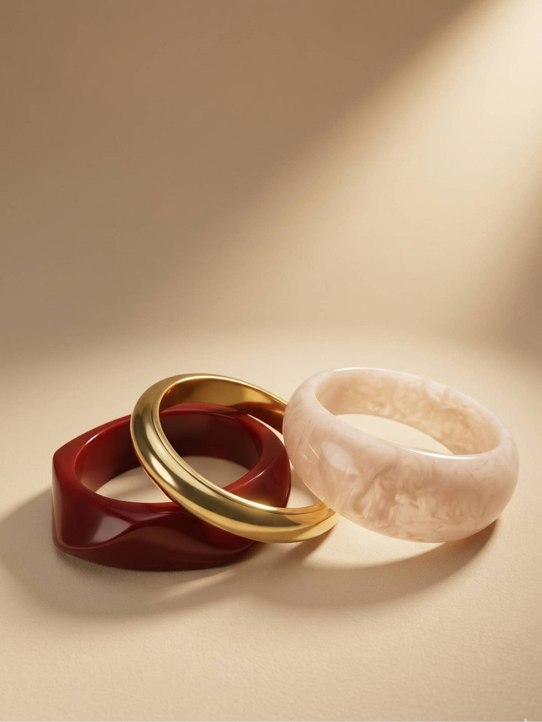 Resin & Gold-Tone Chunky Bangles Set of 3