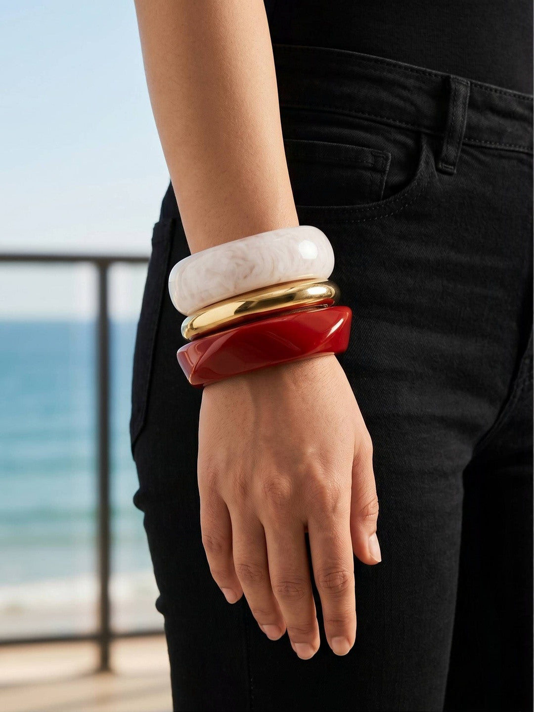 Resin & Gold-Tone Chunky Bangles Set of 3