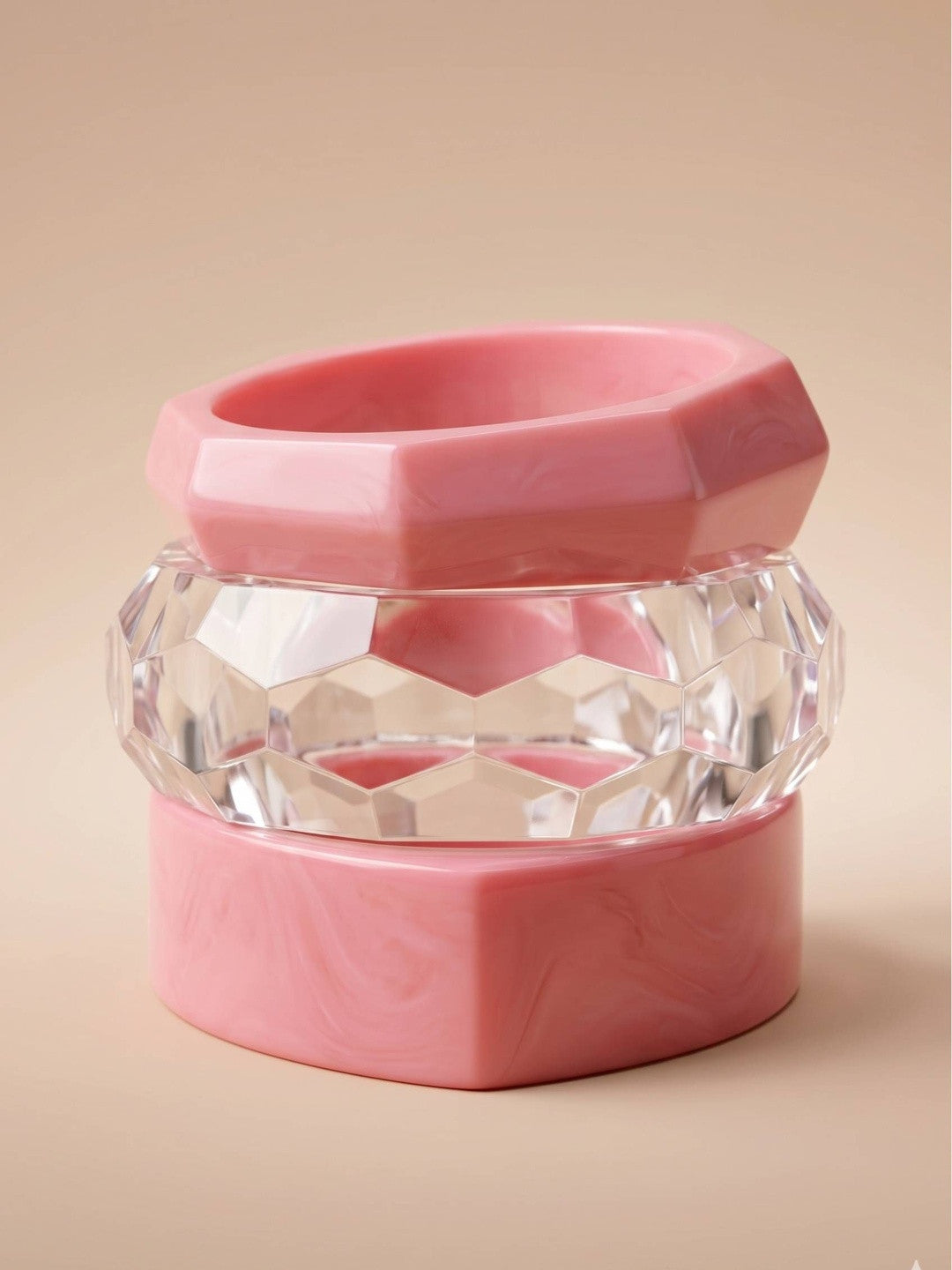 Pink Resin & Clear Crystal Bangles Set of 3