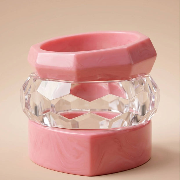 Pink Resin & Clear Crystal Bangles Set of 3