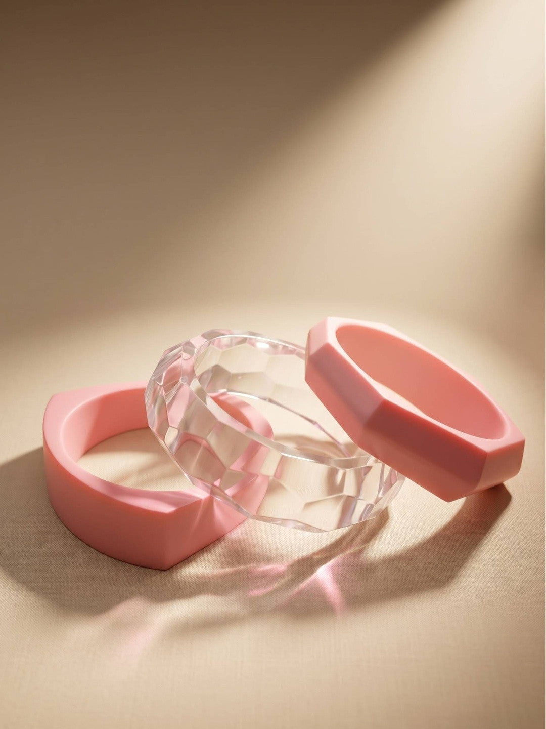 Pink Resin & Clear Crystal Bangles Set of 3