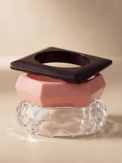 Clear Pink Dark Acrylic Resin Bangles Set of 3