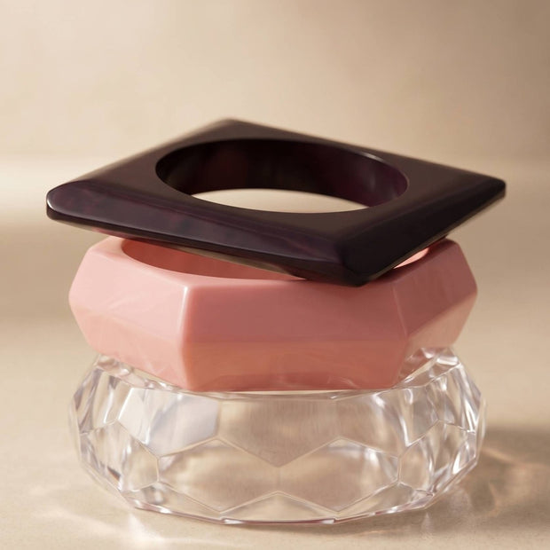 Clear Pink Dark Acrylic Resin Bangles Set of 3