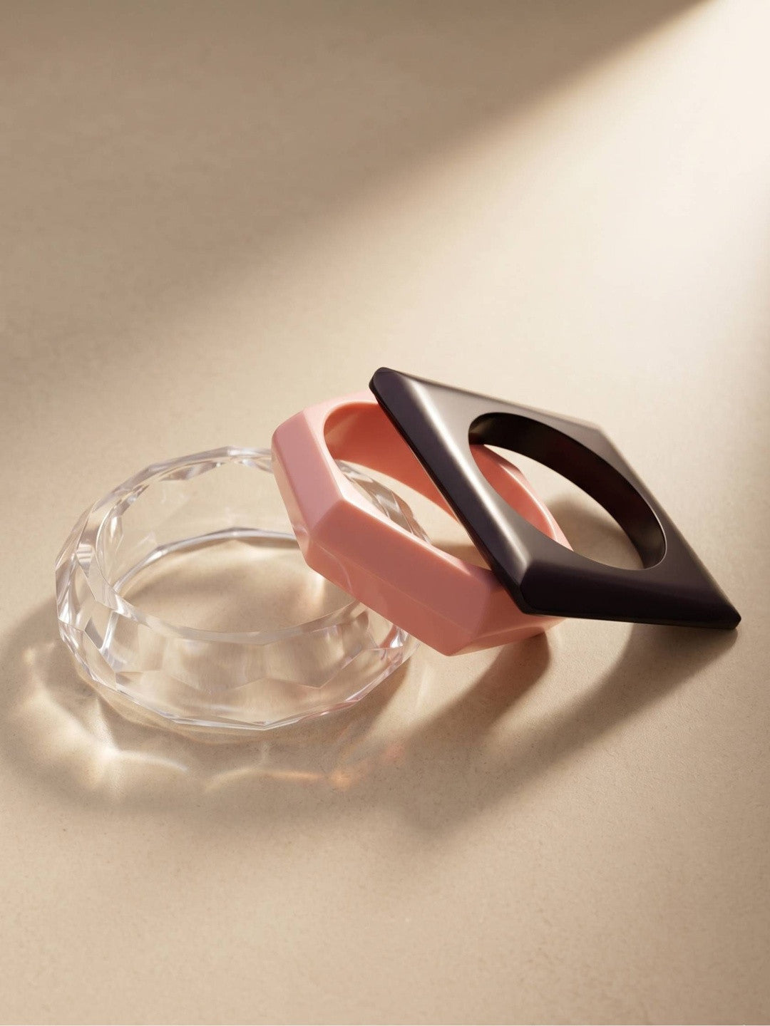 Clear Pink Dark Acrylic Resin Bangles Set of 3