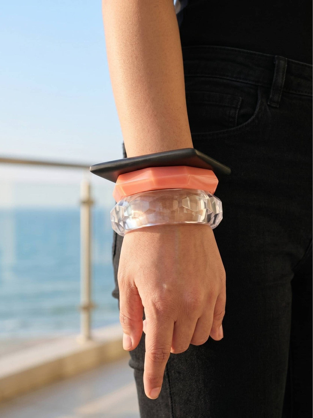 Clear Pink Dark Acrylic Resin Bangles Set of 3
