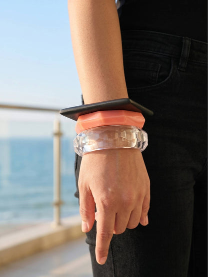 Clear Pink Dark Acrylic Resin Bangles Set of 3