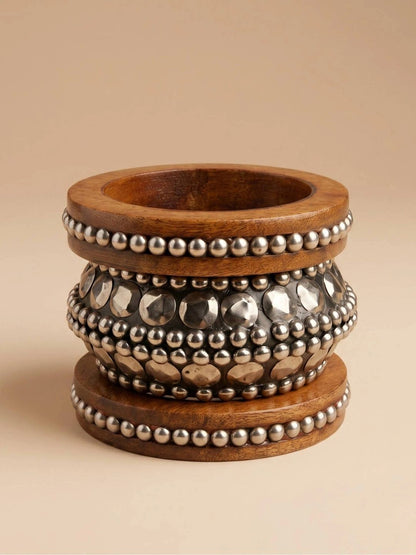 Oxidised Silver Wood Studded Bangles Set of 3
