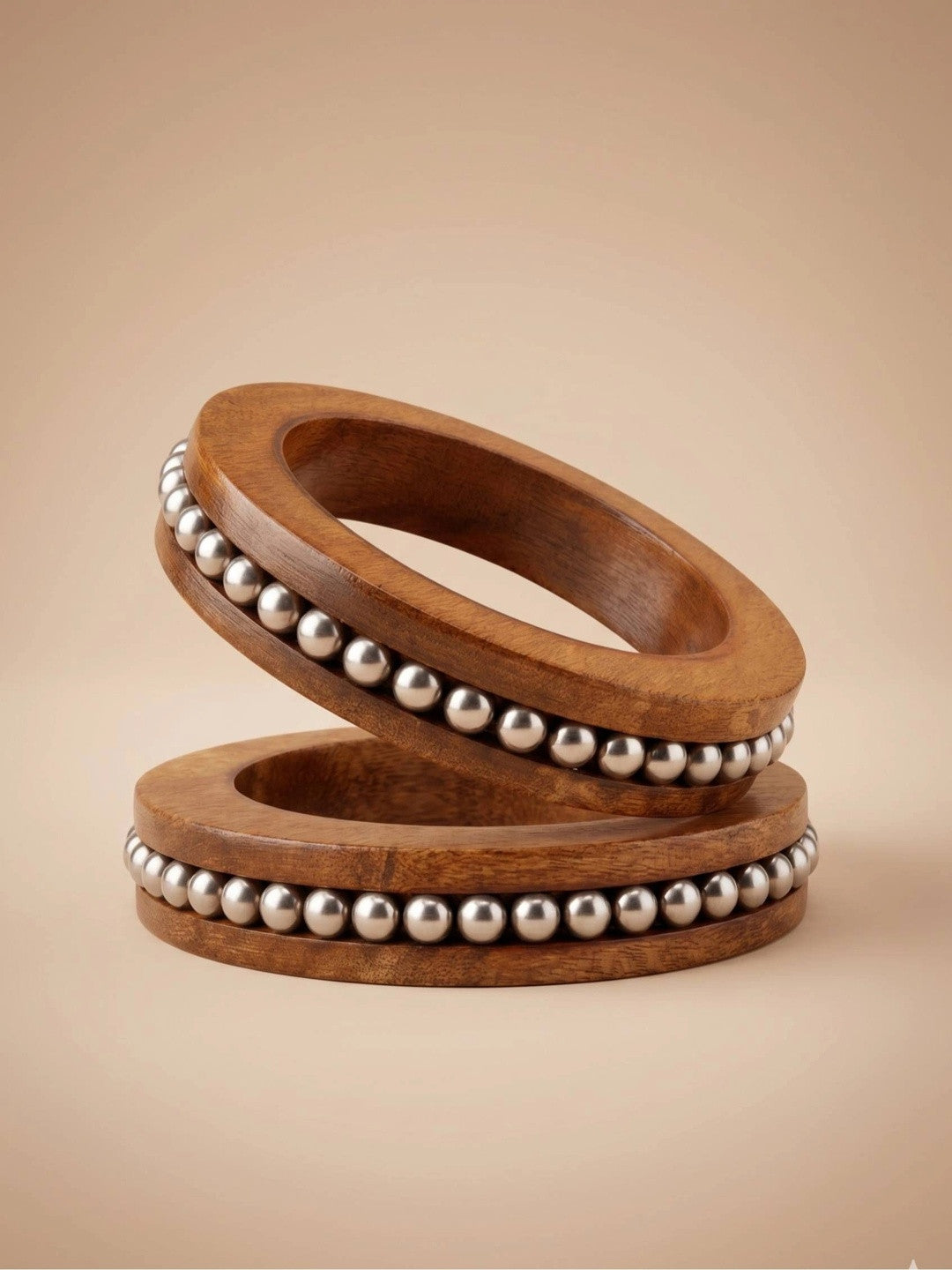 Oxidised Silver Wooden Bangles Set of 2